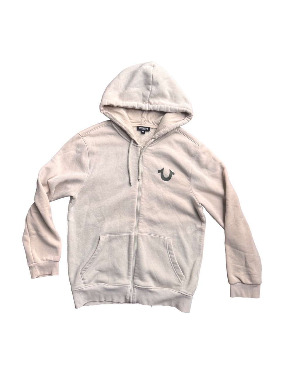 True Religion Cream Full-Zip Hoodie with Logo
